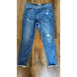 Lane Bryant Mid-Rise Skinny Jeans Distressed Frayed Hem Blue Size 16 EUC